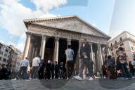 Tourists In The Historic Center Of Rome