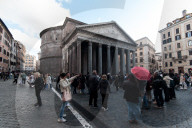 Tourists In The Historic Center Of Rome