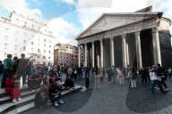 Tourists In The Historic Center Of Rome