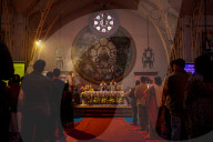 Catholic Faithful Light Candles At Easter Vigil Procession In Nepal.
