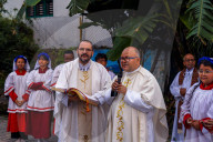 Catholic Faithful Light Candles At Easter Vigil Procession In Nepal.