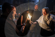 Palestinian Christians Celebrate Holy Fire In Jerusalem 