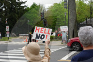 Anti-Trump Protesters Gather Outside The Vice President's House.