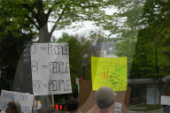 Anti-Trump Protesters Gather Outside The Vice President's House.