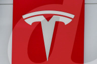 Protesteis In Front Of A Tesla Store