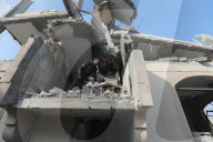 Rubble of Gaza building hit by Israeli bombardment