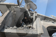 Rubble of Gaza building hit by Israeli bombardment