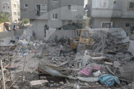 Rubble of Gaza building hit by Israeli bombardment