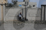 Rubble of Gaza building hit by Israeli bombardment