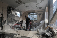 Rubble of Gaza building hit by Israeli bombardment