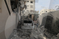 Rubble of Gaza building hit by Israeli bombardment