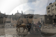 Rubble of Gaza building hit by Israeli bombardment