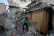 Rubble of Gaza building hit by Israeli bombardment