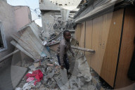 Rubble of Gaza building hit by Israeli bombardment