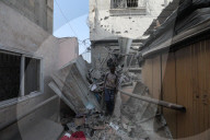 Rubble of Gaza building hit by Israeli bombardment