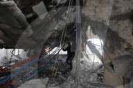 Rubble of Gaza building hit by Israeli bombardment