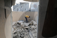 Rubble of Gaza building hit by Israeli bombardment