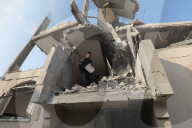 Rubble of Gaza building hit by Israeli bombardment