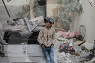 Rubble of Gaza building hit by Israeli bombardment