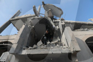 Rubble of Gaza building hit by Israeli bombardment