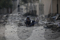 Rubble of Gaza building hit by Israeli bombardment