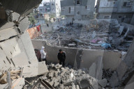Rubble of Gaza building hit by Israeli bombardment