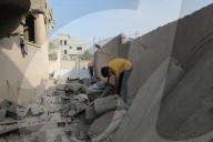 Rubble of Gaza building hit by Israeli bombardment
