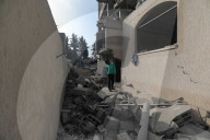 Rubble of Gaza building hit by Israeli bombardment