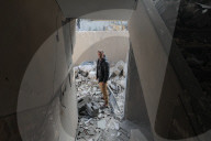 Rubble of Gaza building hit by Israeli bombardment