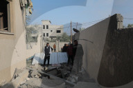 Rubble of Gaza building hit by Israeli bombardment