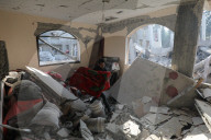 Rubble of Gaza building hit by Israeli bombardment