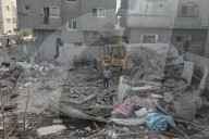 Rubble of Gaza building hit by Israeli bombardment