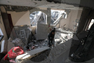 Rubble of Gaza building hit by Israeli bombardment