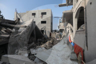 Rubble of Gaza building hit by Israeli bombardment