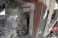Rubble of Gaza building hit by Israeli bombardment