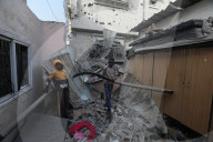 Rubble of Gaza building hit by Israeli bombardment