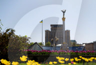 Tulips in full blossom in Kyiv’s Maidan Nezalezhnosti
