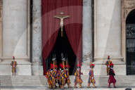 Ceremony With The Pope Francis' Body, Who Will Lie In State At St. Peter's Basilica For Three Days, Pass Through The Crowd At The Vatican