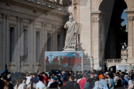 Ceremony With The Pope Francis' Body, Who Will Lie In State At St. Peter's Basilica For Three Days, Pass Through The Crowd At The Vatican