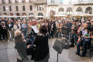 Bella Ciao, Milano! Demonstration For The 80th Anniversary Of The Liberation Of Italy From Nazi-fascism (25 April 1945-2025) In Front Of The Piccolo Teatro Grassi In Via Rovello In Milan