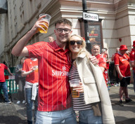 Football fans in Covent Garden, London, UK