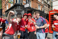 Football fans in Covent Garden, London, UK
