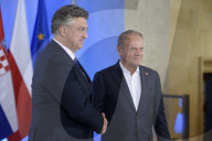 Polish PM Donald Tusk Welcomes Croatia's Andrej Plenkovic.