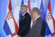 Polish PM Donald Tusk Welcomes Croatia's Andrej Plenkovic.