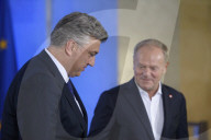 Polish PM Donald Tusk Welcomes Croatia's Andrej Plenkovic.