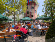 Beer Garden At The Kuchlbauer Tower In Abensberg In Bavaria