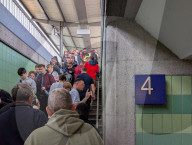 Crowd Of People At A Deutsche Bahn Platform Staircase