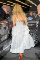Blake Lively looks fabulous in a white gown, while arriving at the Late Night With Seth Meyers.