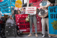 Protesters Rally At Tesla Dealership And March To Billionaires’ Offices In Manhattan