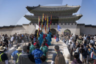 Royal Guard Patrol Ceremony Held At Gyeongbokgung Palace In Seoul
